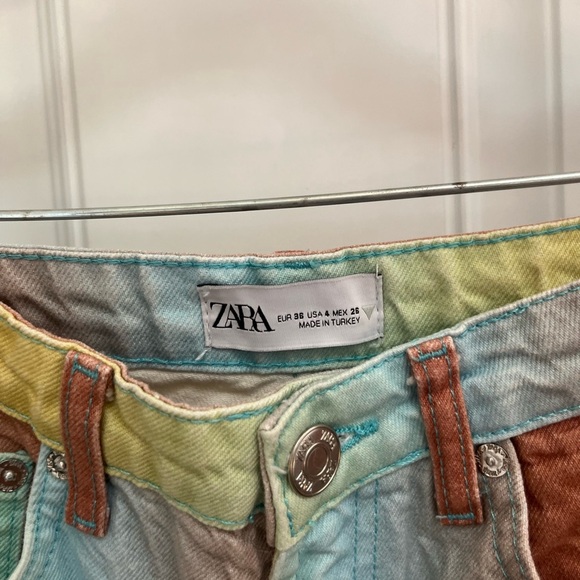 Zara heatwave straight leg high rise tie dye multicolor pant fun summer size 4 - Picture 4 of 5